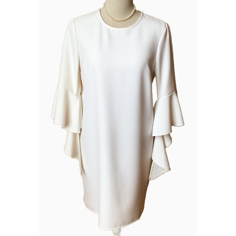 MISS SELFRIDGE Ivory Ruffle Statement Sleeve Cocktail Shift Dress 6 Cream